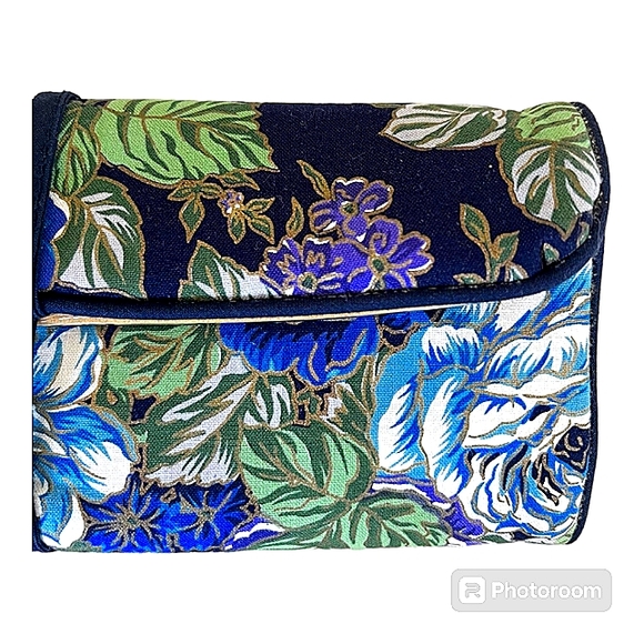 TED LAPIDUS BLUE FLORAL TRAVEL COSMETIC & JEWELRY ORGANIZER WALLET EUC - Picture 8 of 15
